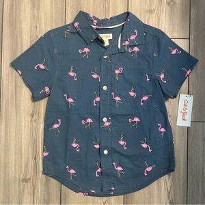 Boys Flamingo Tropical Print Button Down Shirt